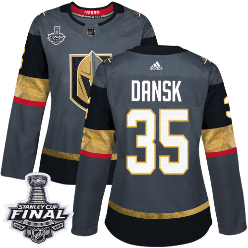 Adidas Golden Knights #35 Oscar Dansk Grey Home Authentic 2018 Stanley Cup Final Women's Stitched NHL Jersey - Click Image to Close